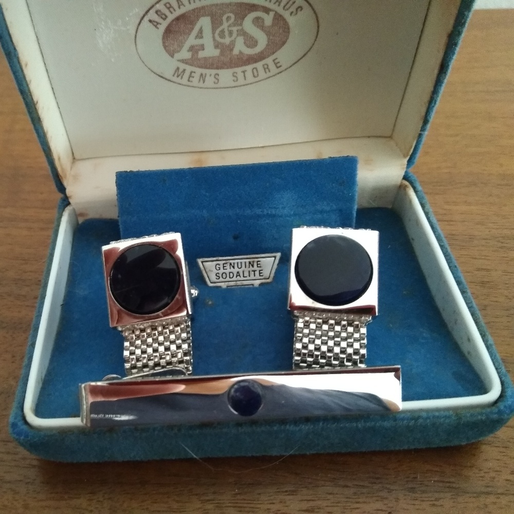 Vintage Mesh Cuff Link Tie clip Set 1960 Original